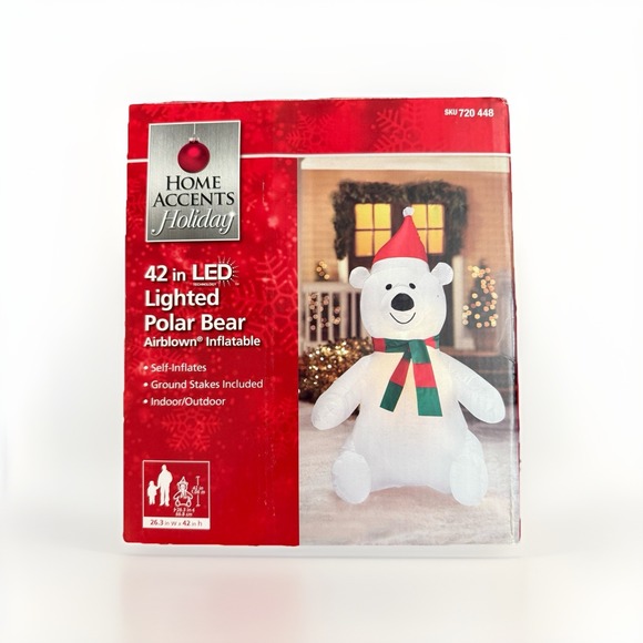 Home Accents Polar Bear 720448 LED Lighted Electric Inflatable 42" Christmas - Picture 1 of 7